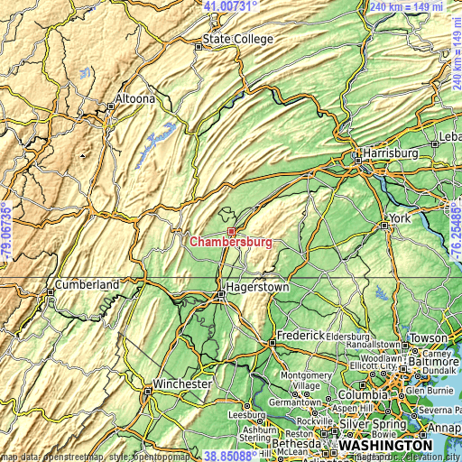 Topographic map of Chambersburg