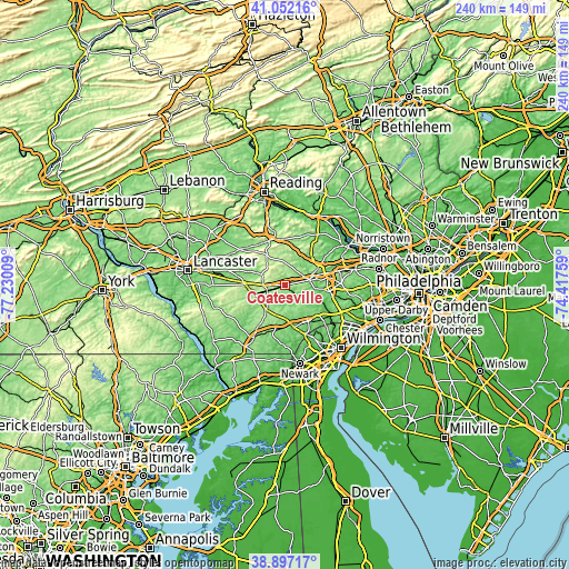 Topographic map of Coatesville