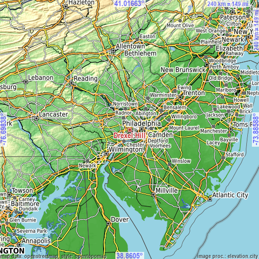 Topographic map of Drexel Hill