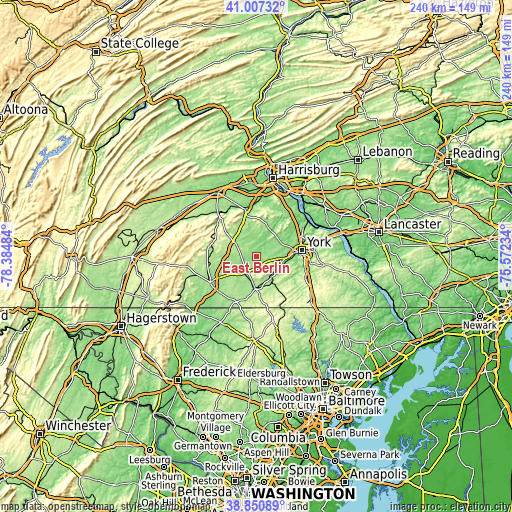 Topographic map of East Berlin