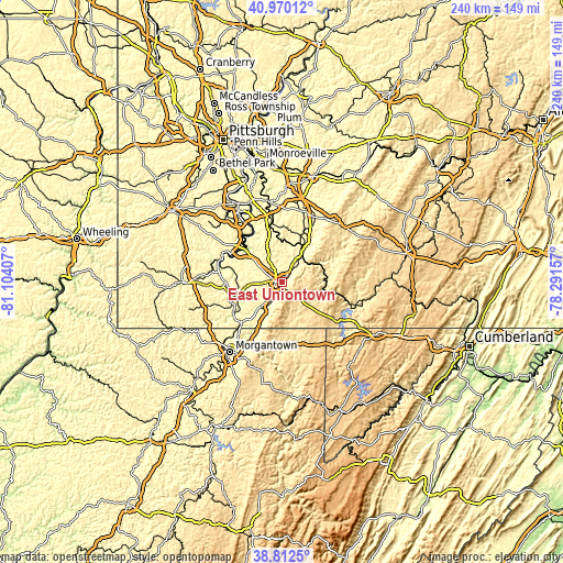 Topographic map of East Uniontown