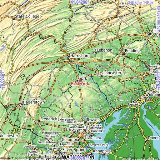 Topographic map of East York