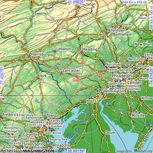 Topographic map of Gap