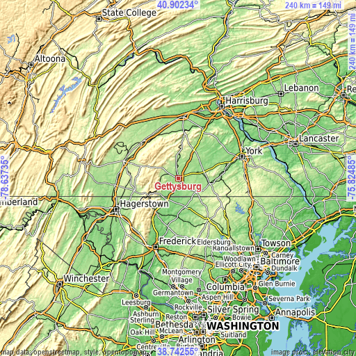 Topographic map of Gettysburg