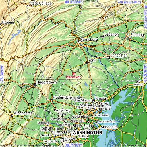 Topographic map of Hanover