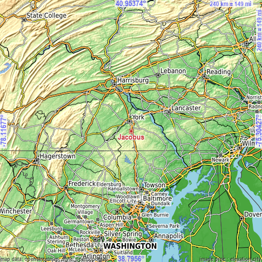 Topographic map of Jacobus