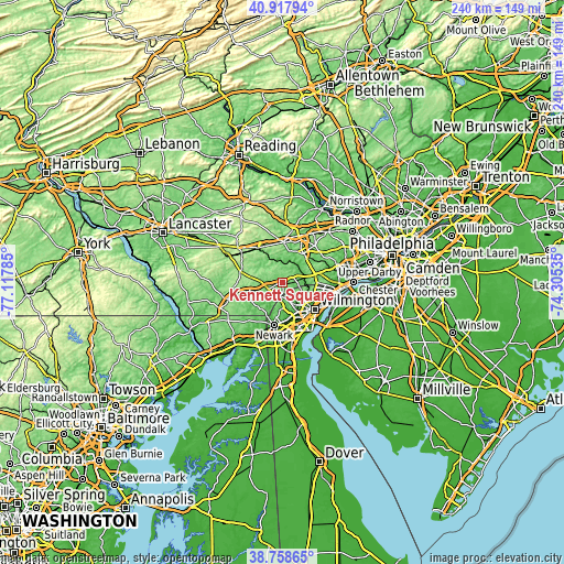 Topographic map of Kennett Square