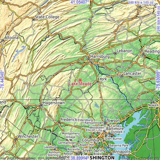 Topographic map of Lake Meade