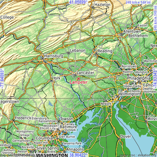 Topographic map of Lampeter