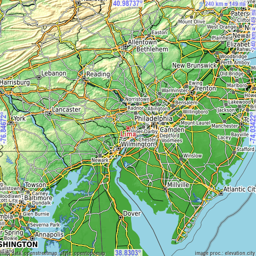 Topographic map of Lima