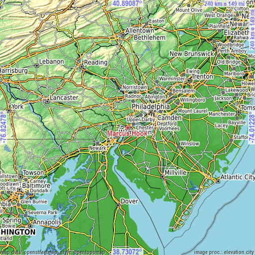 Topographic map of Marcus Hook