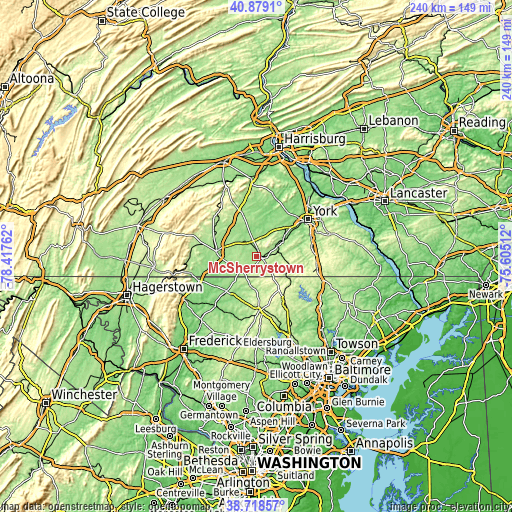 Topographic map of McSherrystown