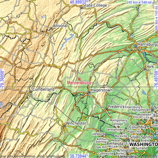 Topographic map of Mercersburg