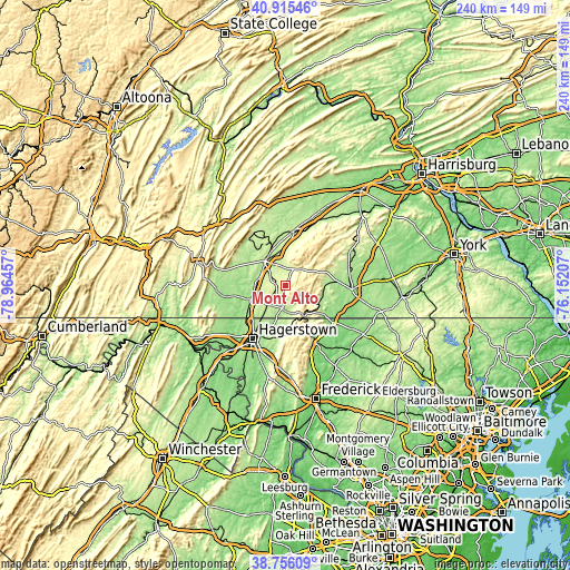 Topographic map of Mont Alto