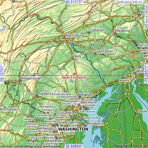 Topographic map of New Freedom