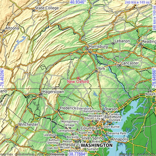 Topographic map of New Oxford