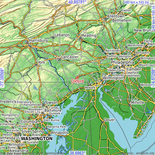 Topographic map of Oxford