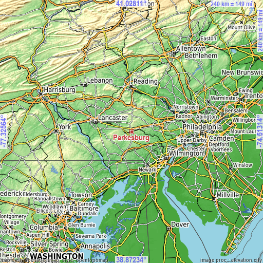 Topographic map of Parkesburg