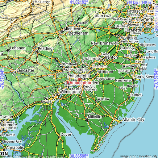 Topographic map of Philadelphia