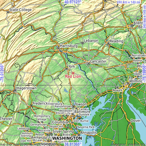 Topographic map of Red Lion