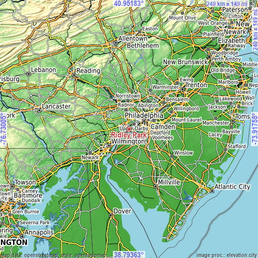 Topographic map of Ridley Park