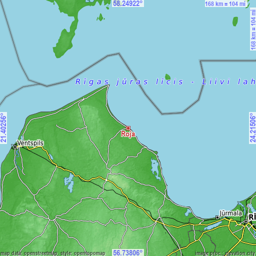 Topographic map of Roja