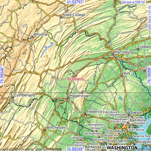 Topographic map of Scotland