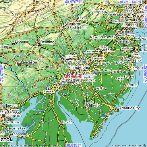 Topographic map of Sharon Hill