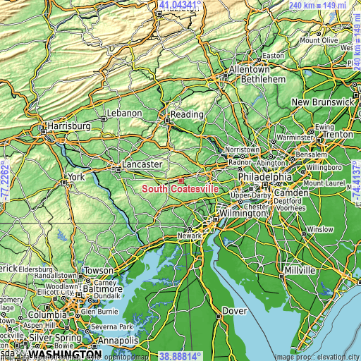 Topographic map of South Coatesville