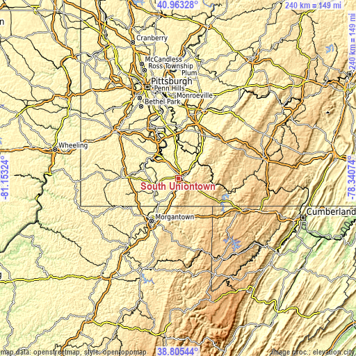 Topographic map of South Uniontown