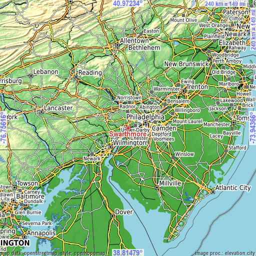 Topographic map of Swarthmore