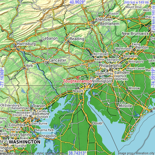 Topographic map of Toughkenamon