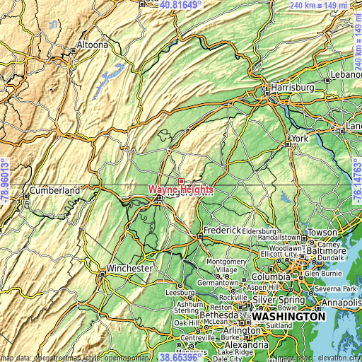 Topographic map of Wayne Heights