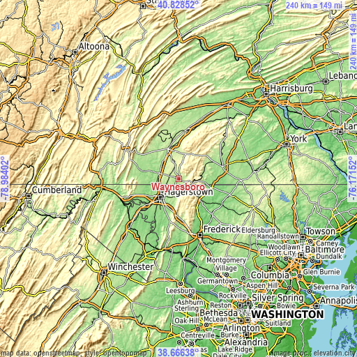 Topographic map of Waynesboro