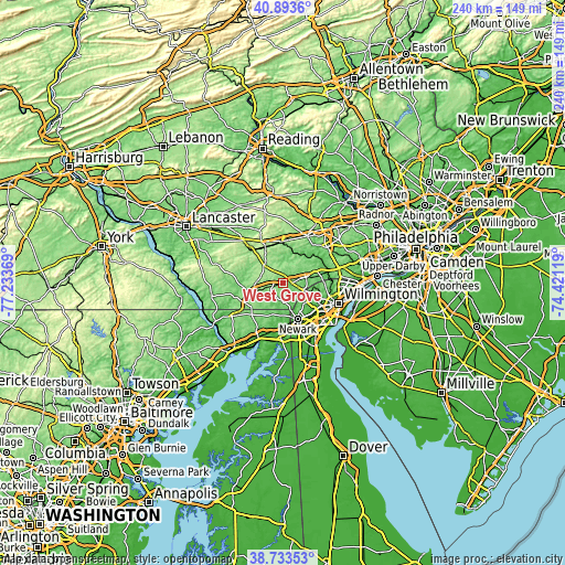 Topographic map of West Grove