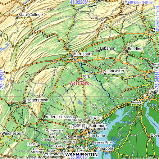 Topographic map of West York