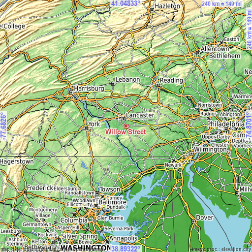 Topographic map of Willow Street