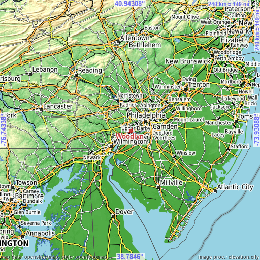 Topographic map of Woodlyn