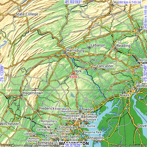 Topographic map of York