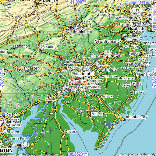 Topographic map of Yeadon