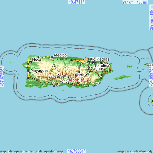 Topographic map of Aibonito