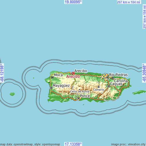 Topographic map of Arecibo