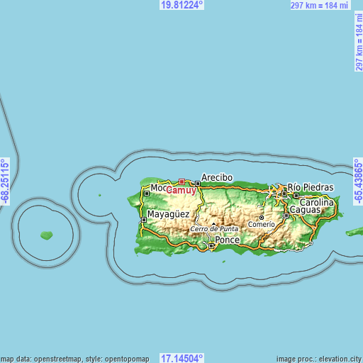 Topographic map of Camuy