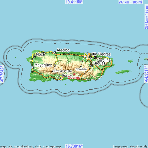 Topographic map of Coamo