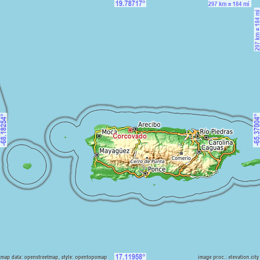 Topographic map of Corcovado