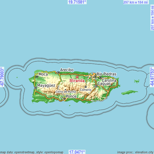 Topographic map of Miranda