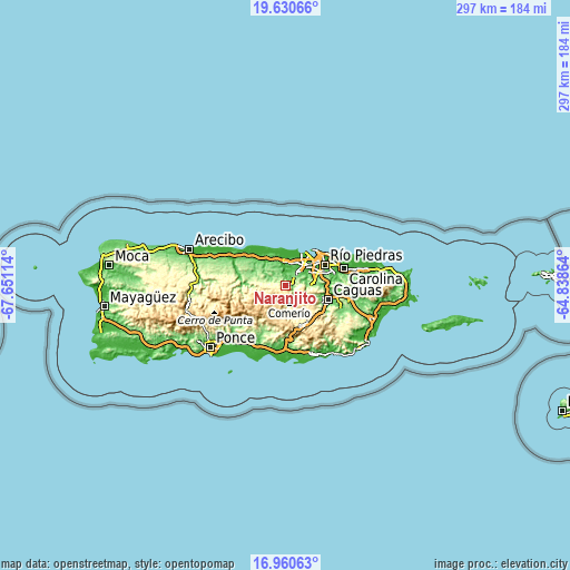 Topographic map of Naranjito