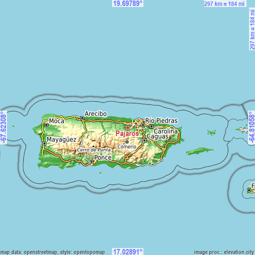 Topographic map of Pájaros