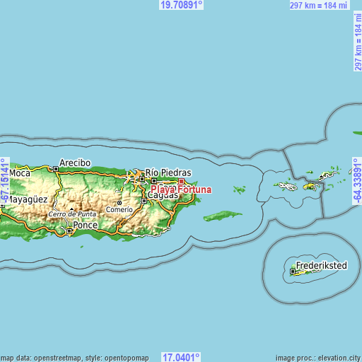 Topographic map of Playa Fortuna