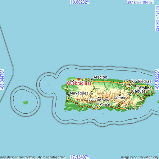 Topographic map of Quebradillas